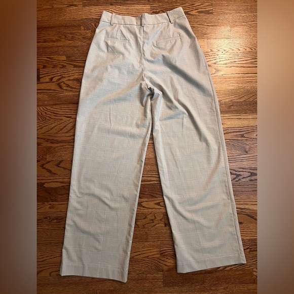 WAYF Plaid Wide Leg Trousers Medium Taupe High Rise Pleated Front Work Pants - Picture 10 of 11